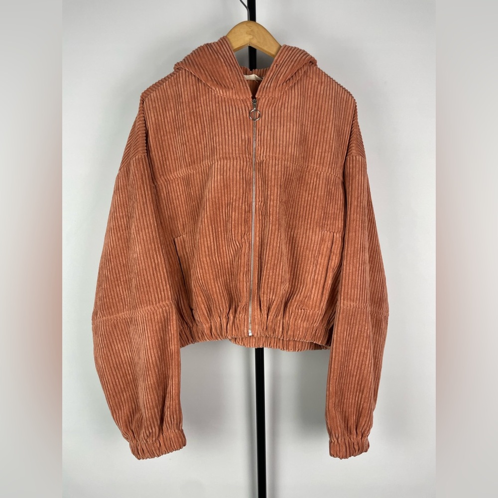 Altar’d‎ State Dusty Pink Women's Corduroy Cropped Hooded Full Zip Jacket